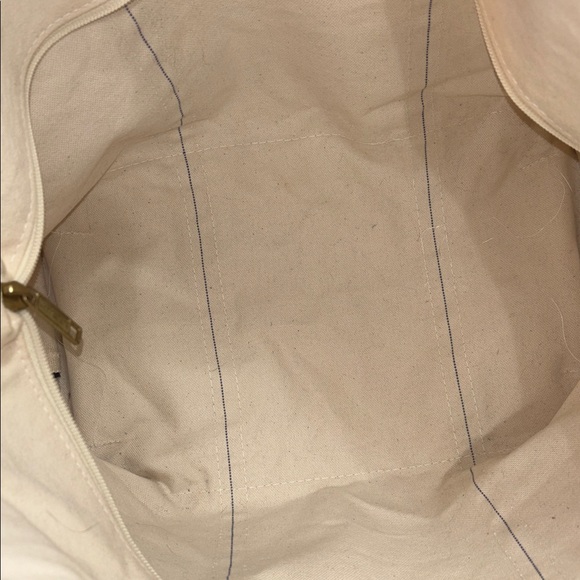 Vintage LL Bean Canvas Tote with Navy Trim zip close LARGE - Picture 9 of 16